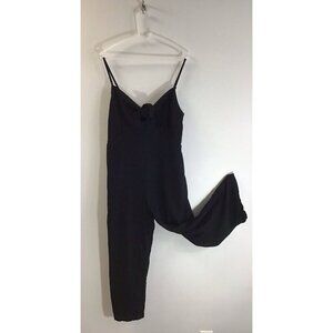 OLD NAVY Jumpsuit L Tie Shoulder Cropped Smocked Sleeveless Linen Blend Black 🩶
